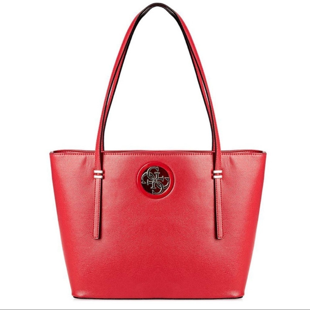 Guess Red Tote Bag with Silver Emblem with Excellent Condition